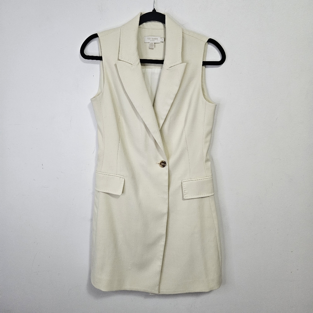 Ted Baker Joannid Sleeveless Blazer Dress Sz 1 Small Ivory White